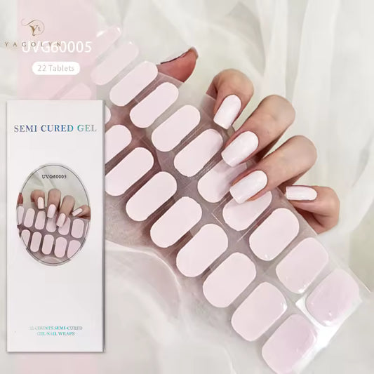 22-Finger Semi-Cured Gel Nail Sticker Kit with UV Lamp