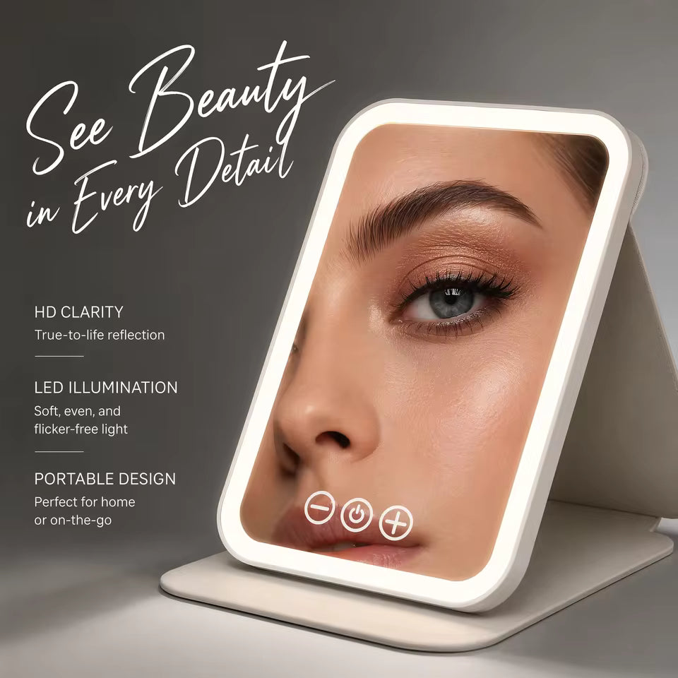 Rechargeable Folding LED Makeup Mirror with 3 Light Modes